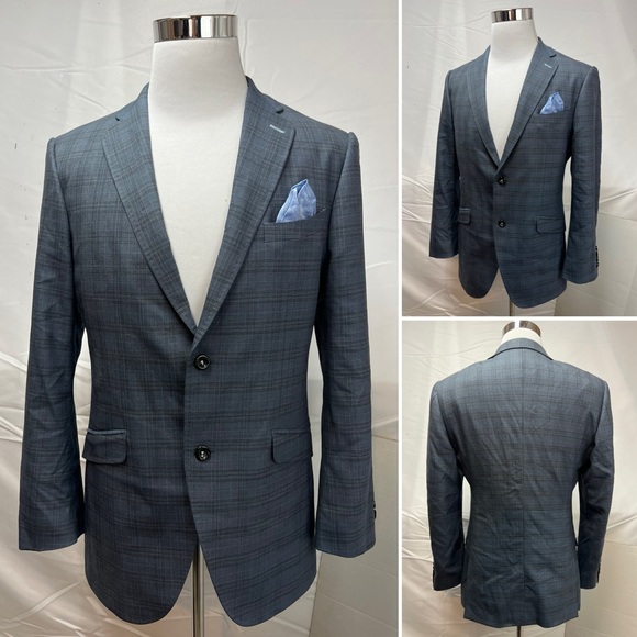 Custom Tailored Men's 36R Slate Blue Gray Plaid 2-Button Blazer Jacket Bespoke - Picture 4 of 8